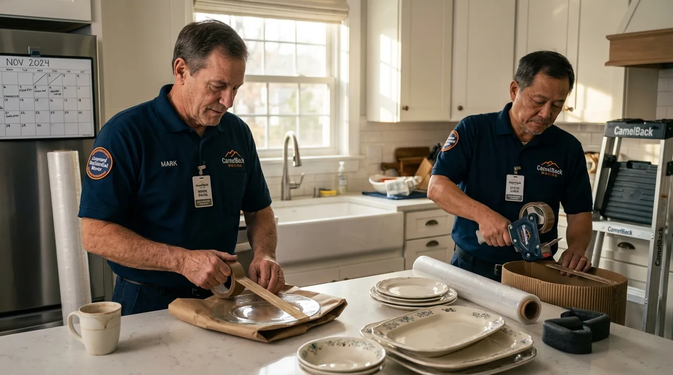 Professional crew packing kitchen dishware in Reform, AL